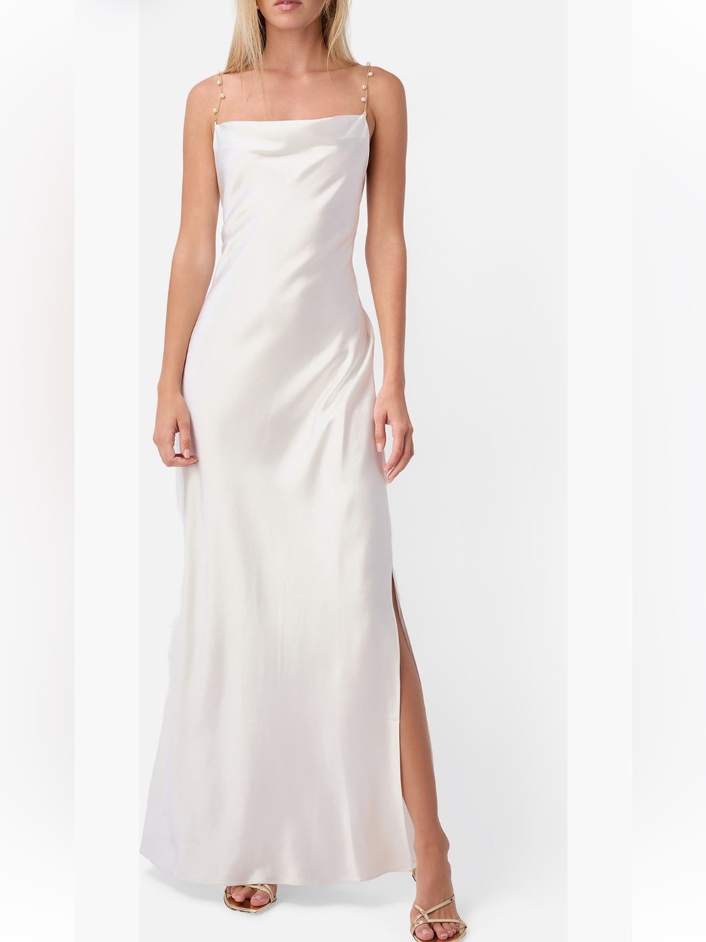 CAMI NYC Shallon Faux Pearl Strap
Satin Gown in White